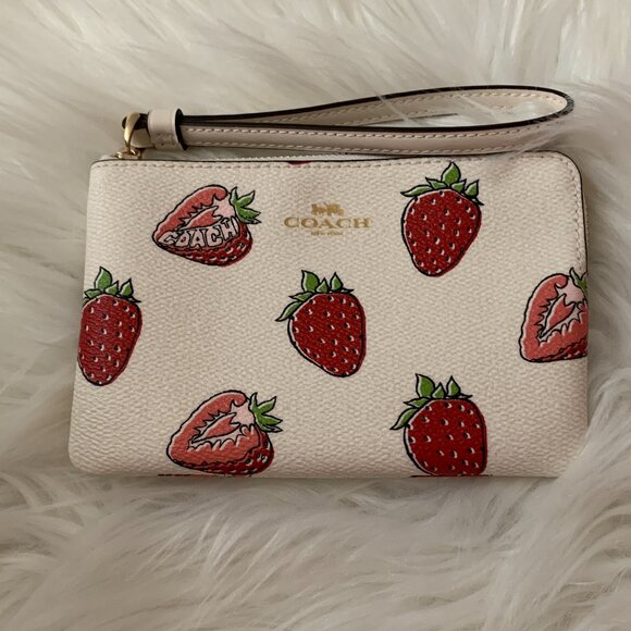 COACH Strawberry Corner Zip Wristlet & Mini Skinny Wallet SET in Chalk Multi - Picture 2 of 5
